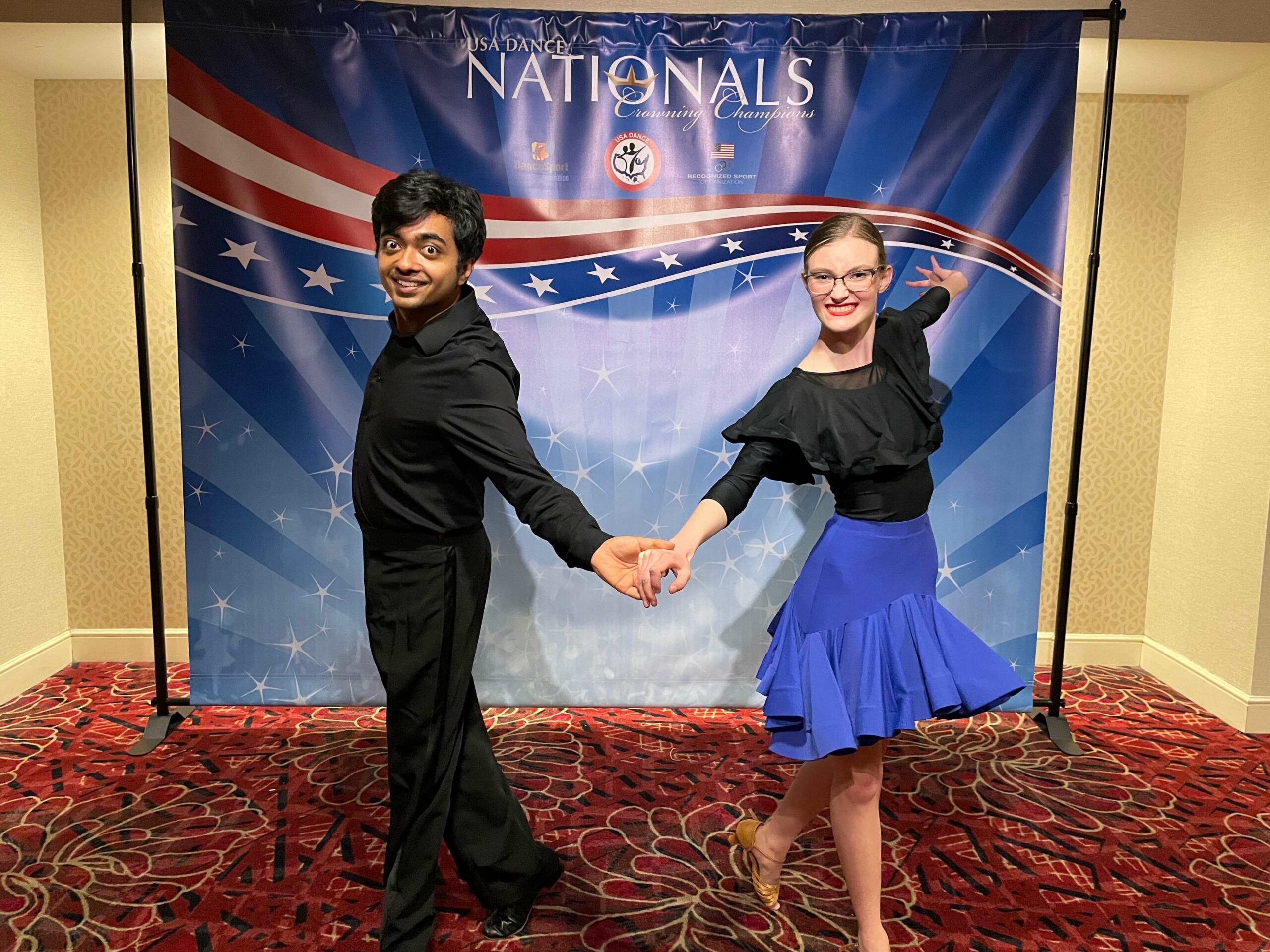 Brenna Wrubel and Bhuvan Agrawal demonstrate their competition crossover break at the 2022 National Ballroom DanceSport Championships.