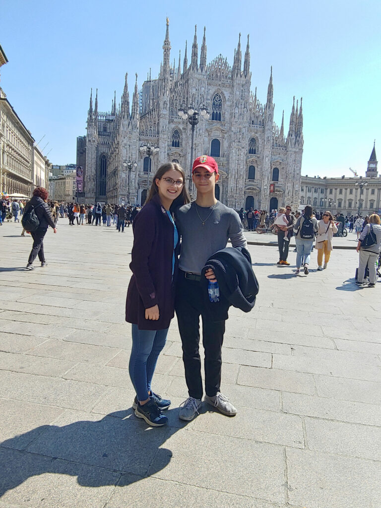Christopher and Holly in front of Duomo di Milano on Easter 2022